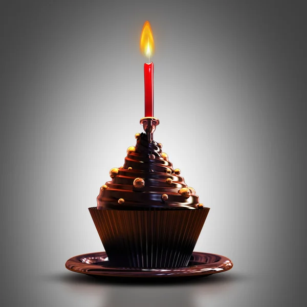 Cupcake au chocolat avec bougie — Photo