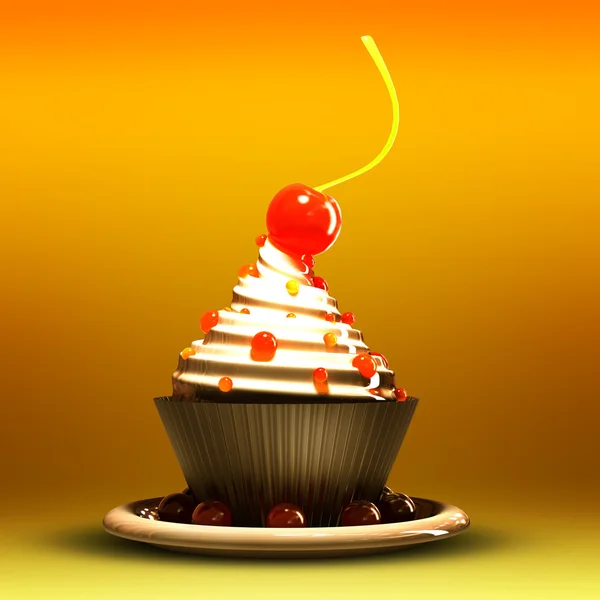 Cupcake with red cherry — Stock Photo, Image