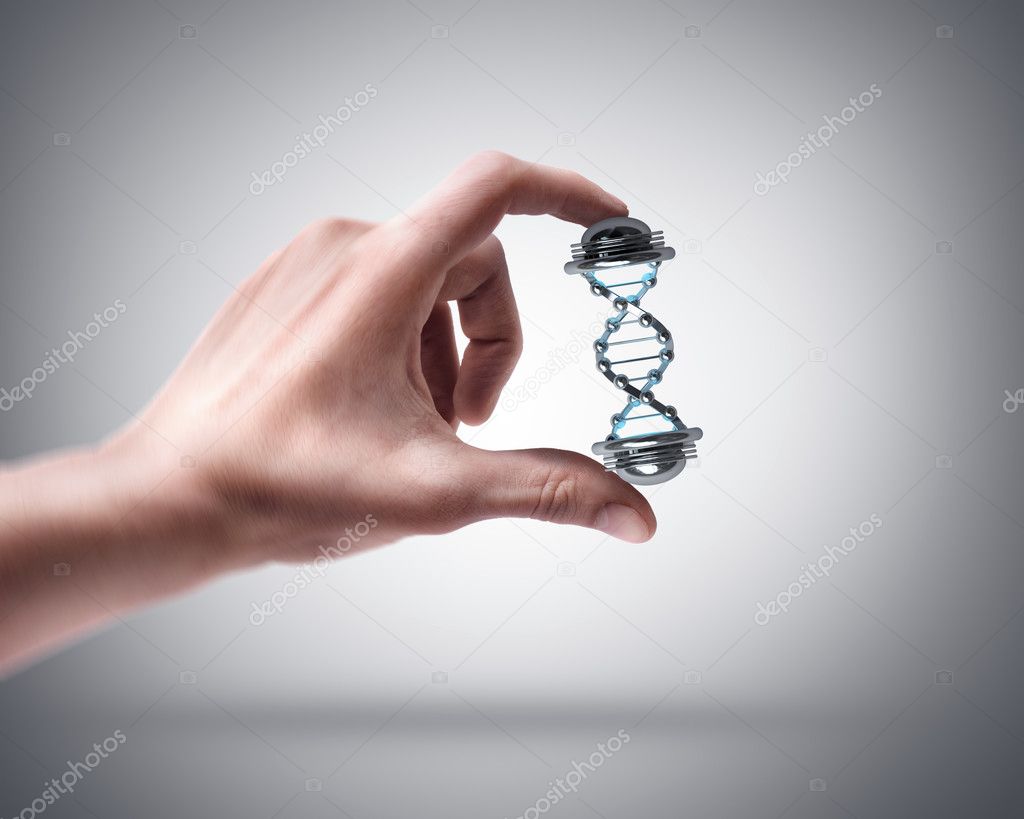 Man's hand holding capsule with Sample DNA