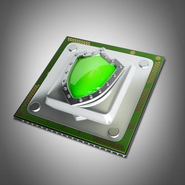 Processor unit CPU with green shield — Stock Photo, Image