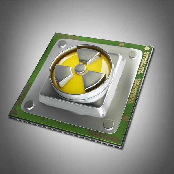 Processor unit CPU with radiation symbol — Stock Photo, Image