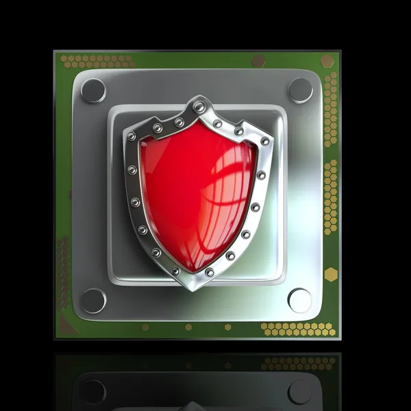 Processor unit CPU with red shield. — Stock Photo, Image