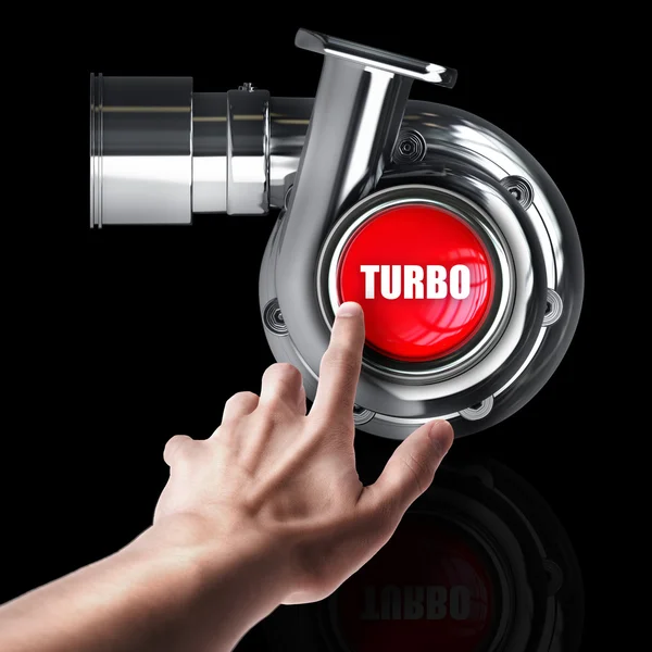 Steel turbocharger with red button — Stock Photo, Image