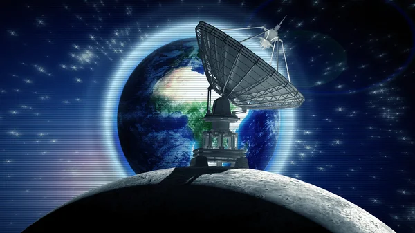 Büyük uydu yemekleri anten ile moon — Stok fotoğraf