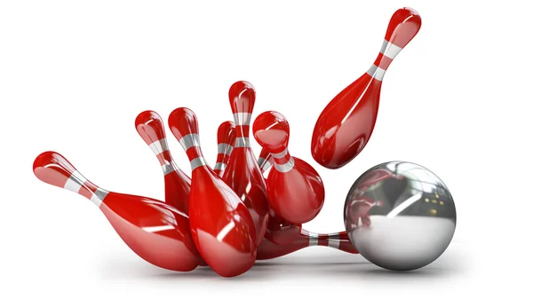 3D bowling topu iğne çökmesini — Stok fotoğraf