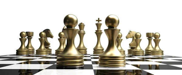 Golden chess pawns — Stock Photo, Image