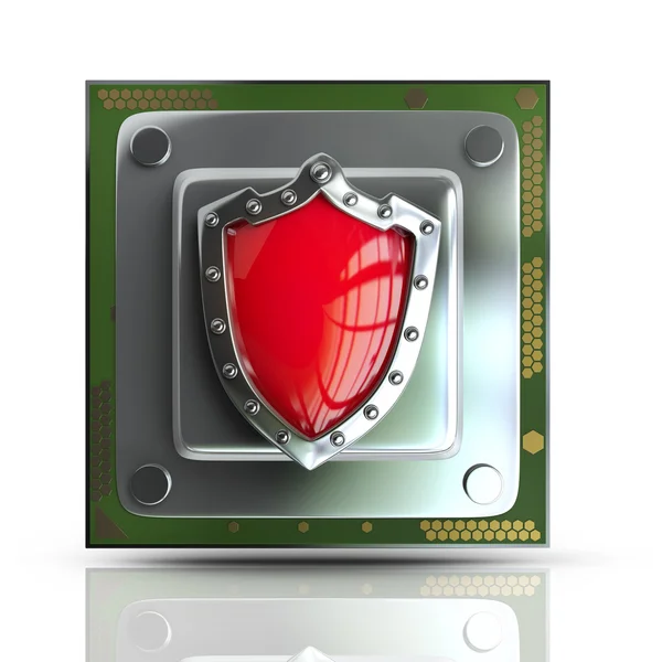 Unidad de procesador CPU con escudo rojo . — Foto de Stock