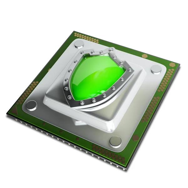 Processor unit CPU with green shield. — Stock Photo, Image