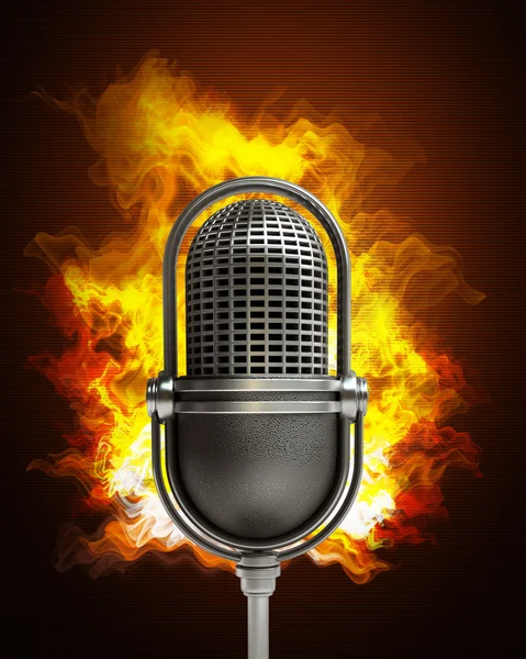 Retro microphone in Fire — Stock Photo, Image