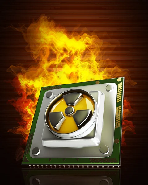 Processor unit CPU with radiation symbol — Stock Photo, Image