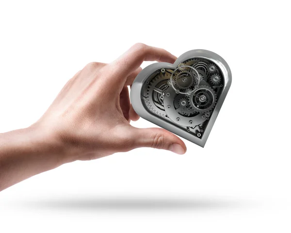 Ruka držící mechanické srdce — Stock fotografie