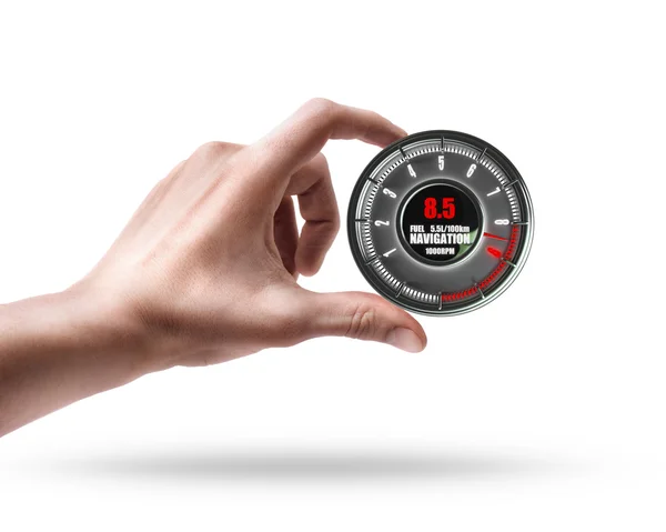 Man's hand holding Speedometer — Stock Photo, Image