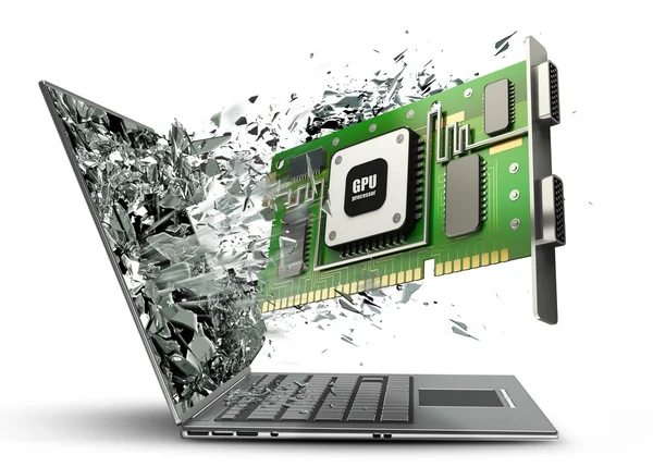 Graphic card GPU exit by a monitor of laptop screen. — Stock Photo, Image