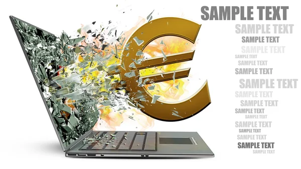Laptop with broken screen on euro fire symbol — Stock Photo, Image