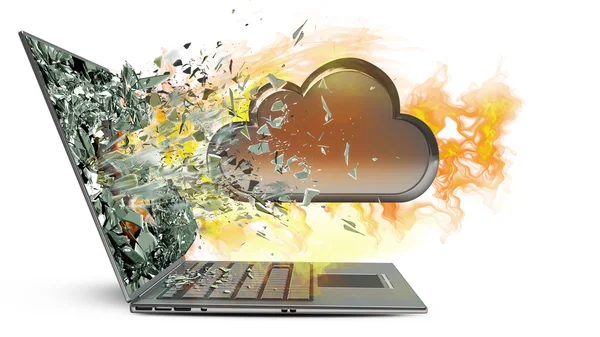 Cloud capsule exit by a monitor of laptop screen — Stock Photo, Image