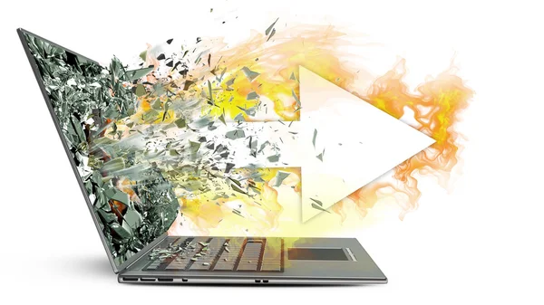 Pijl en brand afsluiten door een monitor van laptop scherm. — Stockfoto