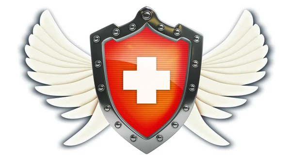 Shield depicting protection with wings — Stock Photo, Image