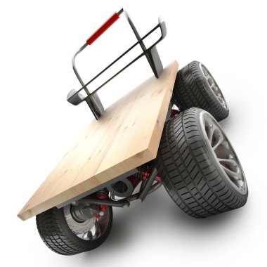 karton büyük araba tekerleği ile.