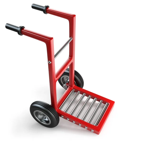 Κόκκινο wheelbarrow με για πώληση σπίτι — Φωτογραφία Αρχείου