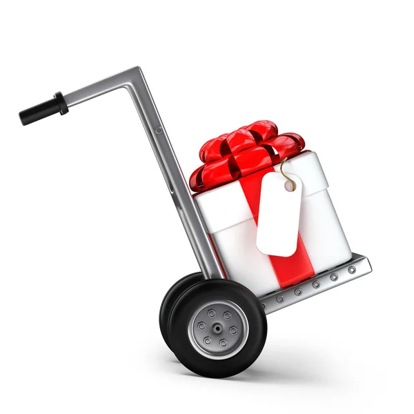 Red hand truck with Gift box — Stock Photo, Image