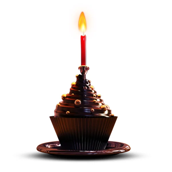 Schokoladenkuchen mit Kerze — Stockfoto