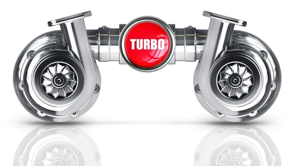 Stali turbosprężarki z czerwony przycisk. — Zdjęcie stockowe