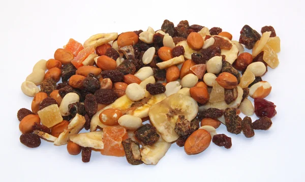 Close up of mixed dried fruit and nuts. — Stock Photo, Image