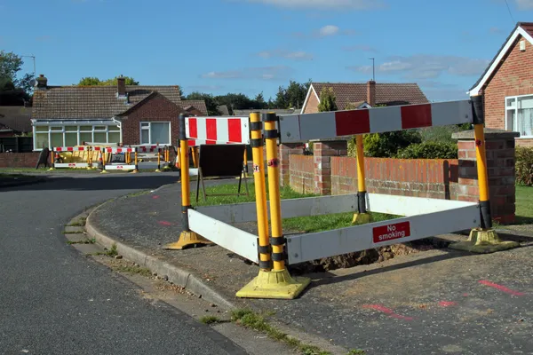 Road work warning signs and barriers — Stock Photo, Image