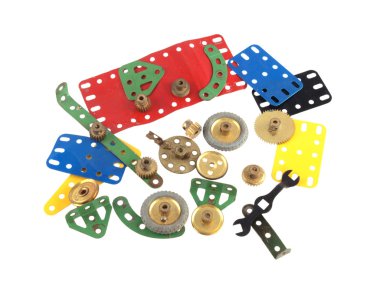 Close up photo of components used to construct model toys clipart