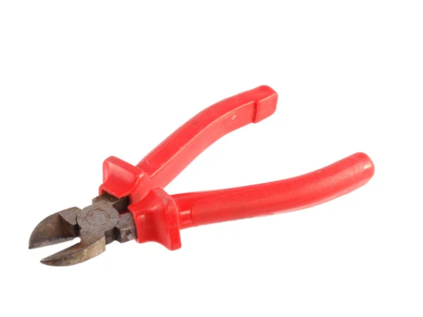 Close up of red handled wire cutter on a white background — Stock Photo, Image