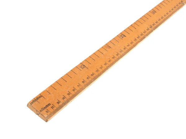 Close up photo of a wooden meteric ruler on a white dackground — Stock Photo, Image