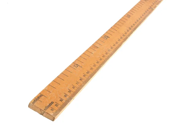 Close up photo of a wooden meteric ruler on a white dackground. — Stock Photo, Image