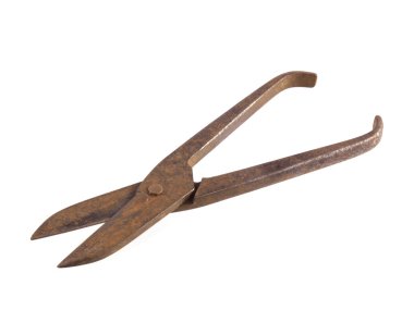 Beyaz bir arka planda teneke snips fotoğrafı yukarı kapatın