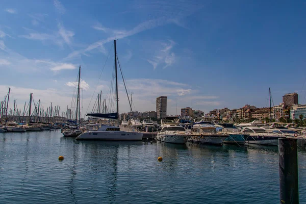 Beautiful Seaside Landscape Yacht Port Alicante Spain Summer Warm Sunny — Stock Photo, Image
