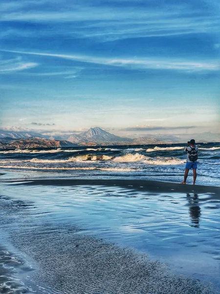 Красивий Спокійний Приморський Пейзаж Пляжу Сан Джуан Аліканте Іспанія Сонячний — стокове фото