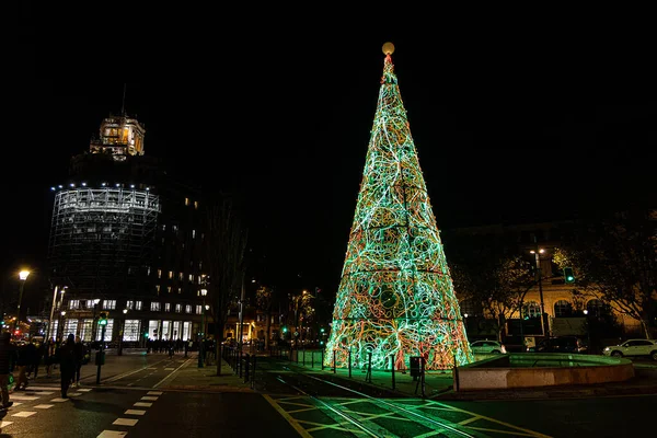 Beautiful Original Christmas Illumination Night Spanish City Zaragoza — ストック写真