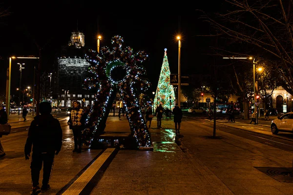 Beautiful Original Christmas Illumination Night Spanish City Zaragoza — Photo