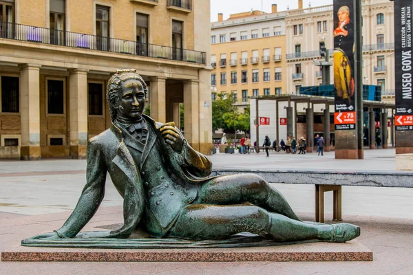 Bela Paisagem Urbana Com Monumentos Goya Zaragoza Dia Nublado — Fotografia de Stock