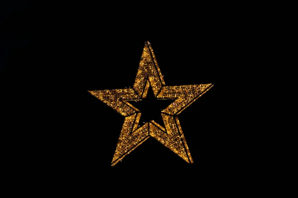 Beautiful Golden Decoration Shining Star Christmas Decoration Black Background — 스톡 사진