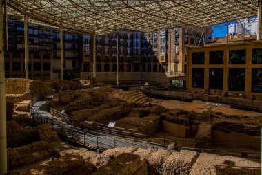  ruins of the ancient Roman amphitheater in Zaragoza Spain Museo del Teatro de Caesaraugusta