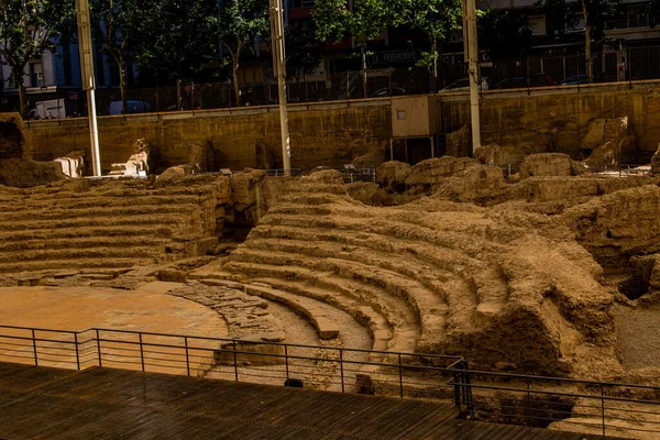 Ruins Ancient Roman Amphitheater Zaragoza Spain Museo Del Teatro Caesaraugusta — Stock Photo, Image