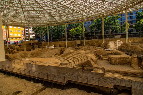  ruins of the ancient Roman amphitheater in Zaragoza Spain Museo del Teatro de Caesaraugusta