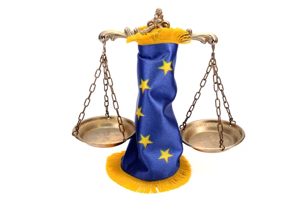 Scales of Justice and European union flag — Stock Photo, Image