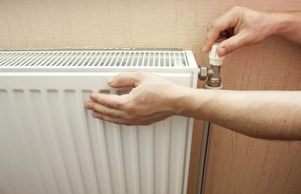 Check of heating of a radiator — Stock Photo, Image
