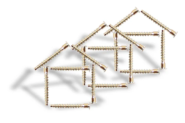 Návrh tří domů postaveny kaskády z šrouby — Stock fotografie