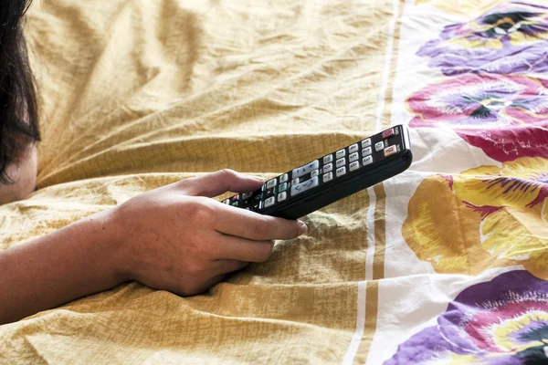 Process of switching of channels of the TV by the control panel — Stock Photo, Image