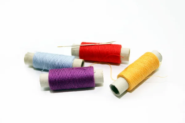 Set of hanks of multi-colored threads for sewing — Stock Photo, Image