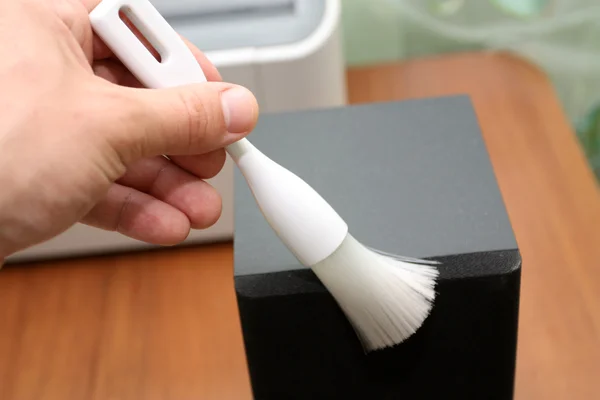 Process of cleaning of surfaces by a brush — Stock Photo, Image