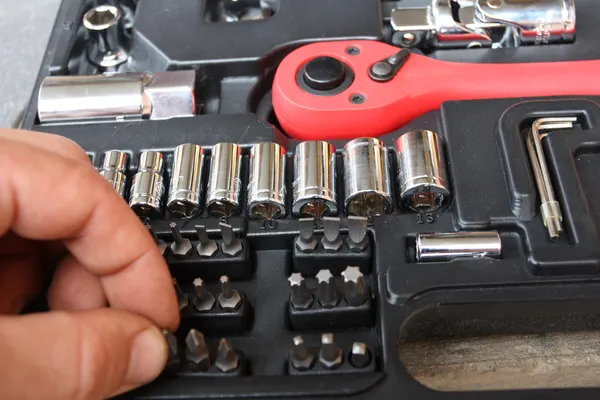 Kit de ferramentas para o mecânico de um carro — Fotografia de Stock