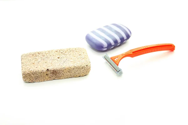 Verschillende soorten hygiëne - puimsteen, de machine voor het scheren en — Stockfoto